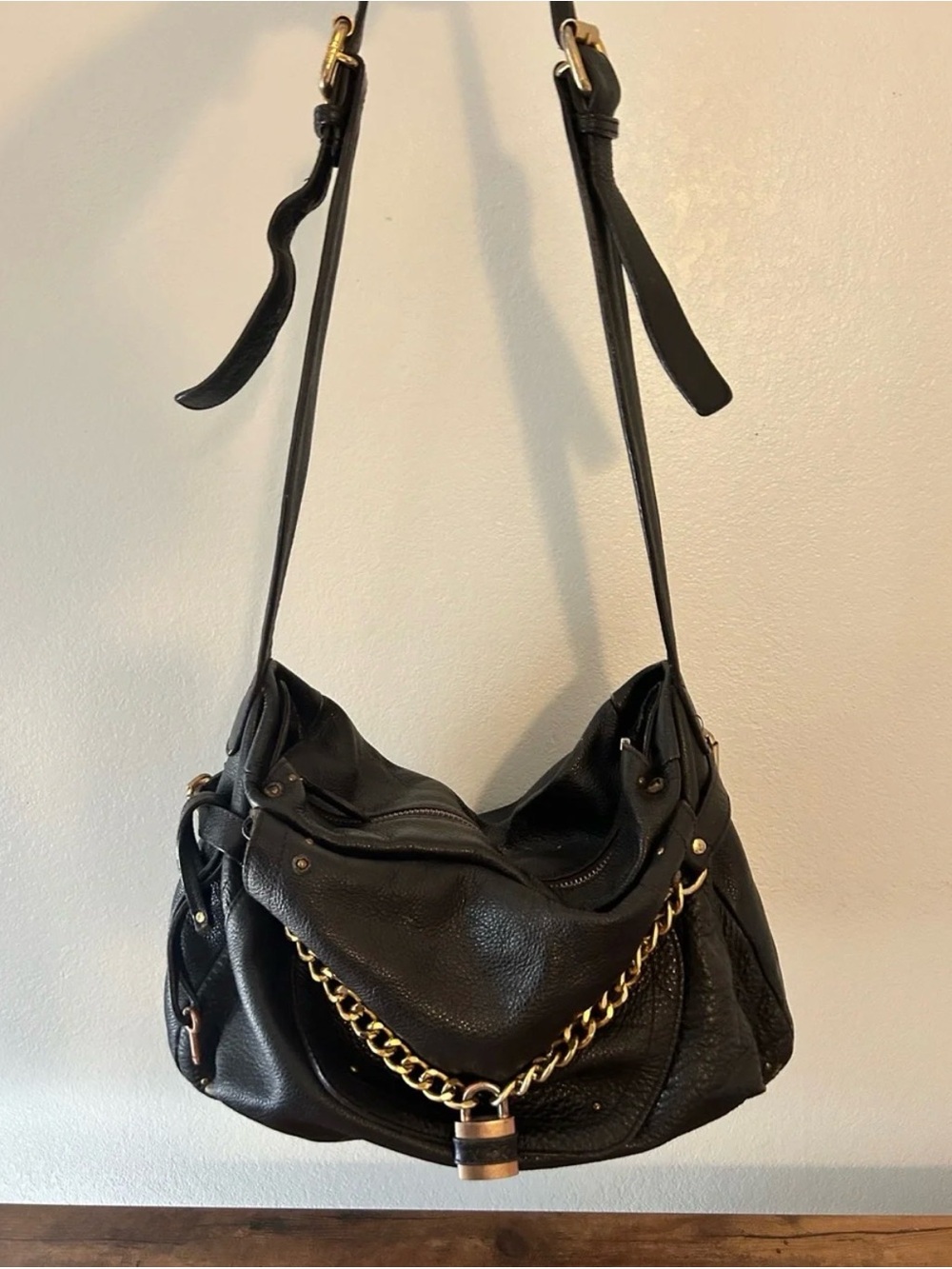 2007 Chloe Brown Leather Hobo Bag with Gold Chain/ Lock and Key Accent